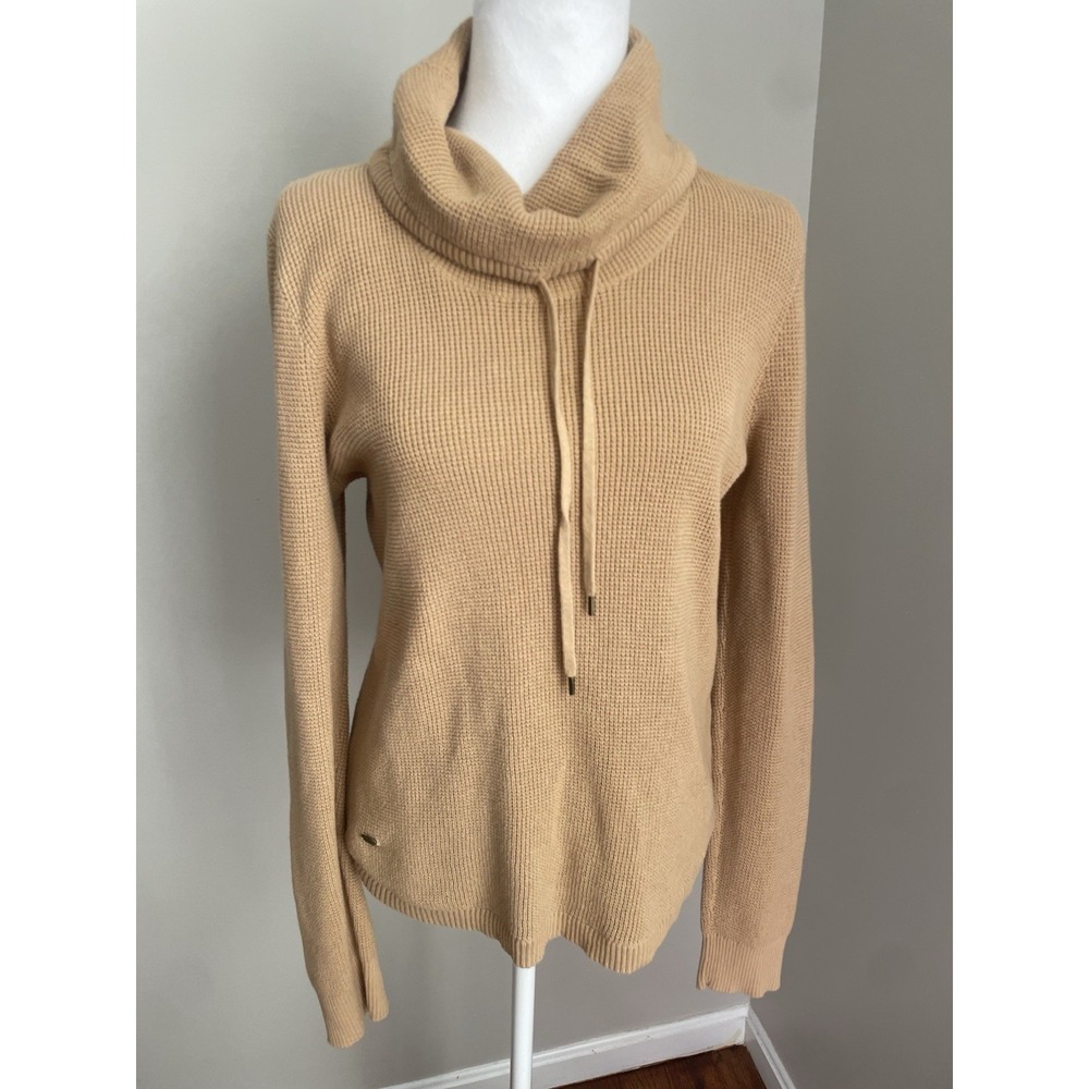 Women’s Cream/Tan Cowl Neck Sweater with Drawstring - Picture 2 of 12